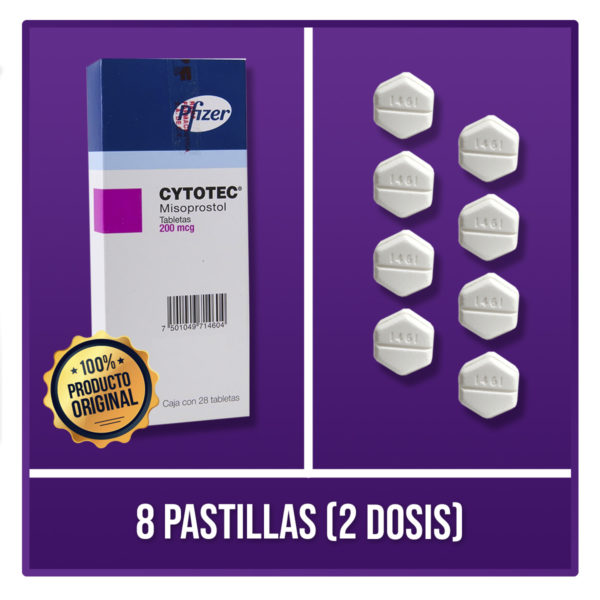 Dos dosis de 8 pastillas de Misoprostol Cytotec (empaque)