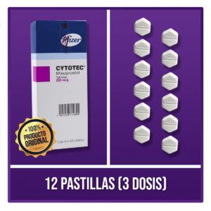 Tres dosis de 8 pastillas de Misoprostol Cytotec (empaque)